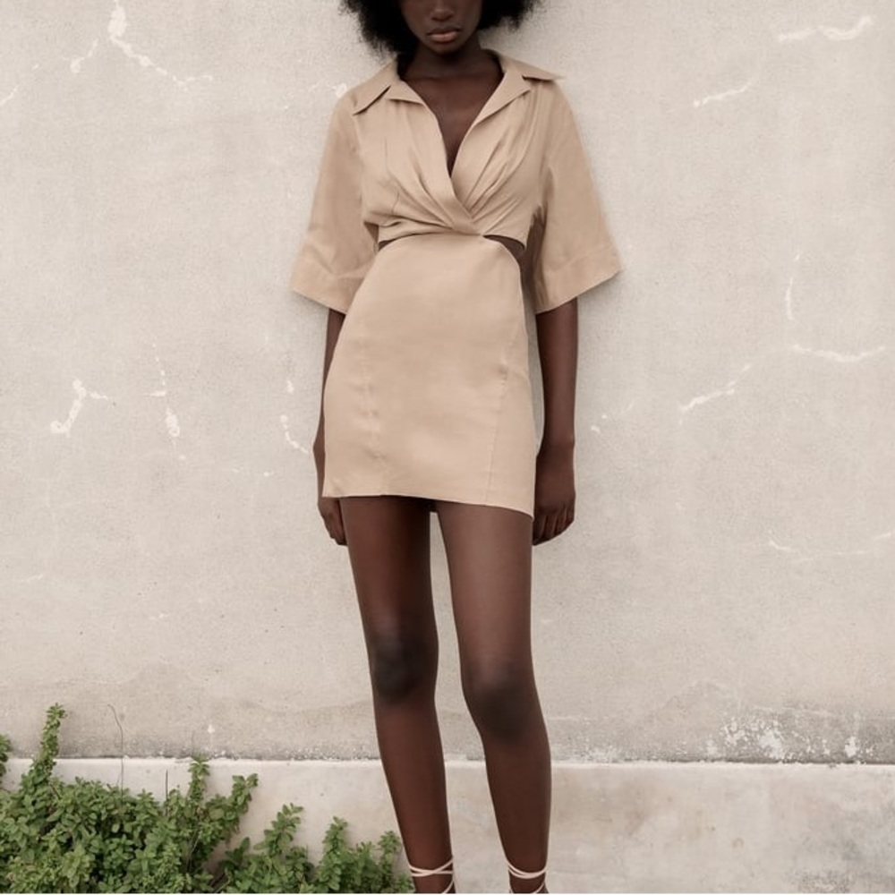 Zara dress with collar and cut outs in Beige
